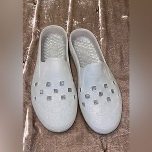 Silver sparkly vans slip ons